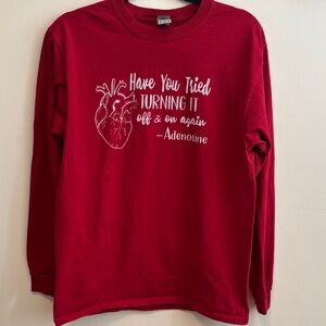Gildan Red Long Sleeve Tee with Heart Graphic